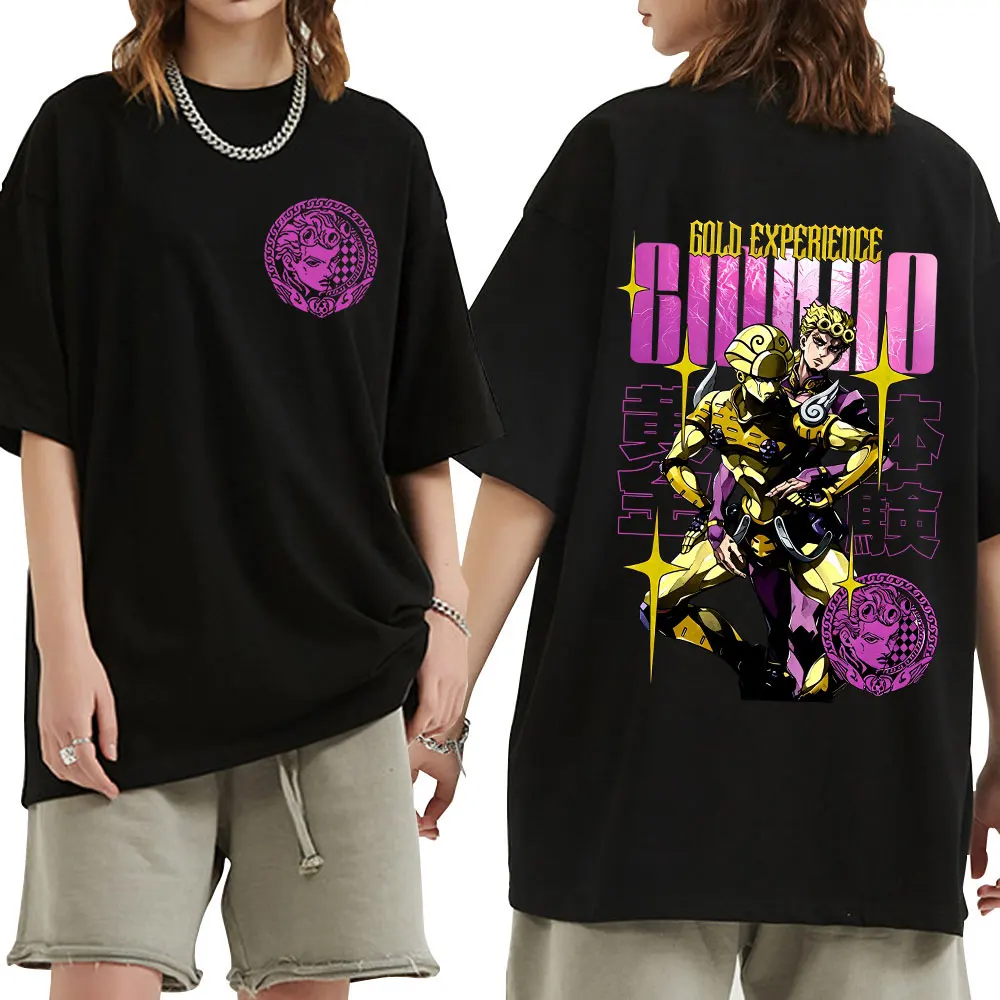 Anime Jojo Bizarre Adventure Giorno Giovanna Gold Experience T Shirts Men's Women Cotton Casual Short Sleeves T-Shirt Streetwear