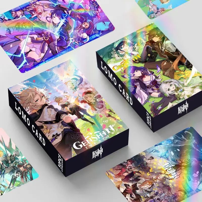 

30pcs Anime Genshin Impact Laser Lomo Cards With Postcards Box Card Game HU TAO Venti XIAO Fans Party Decorations Kids Gift Toy