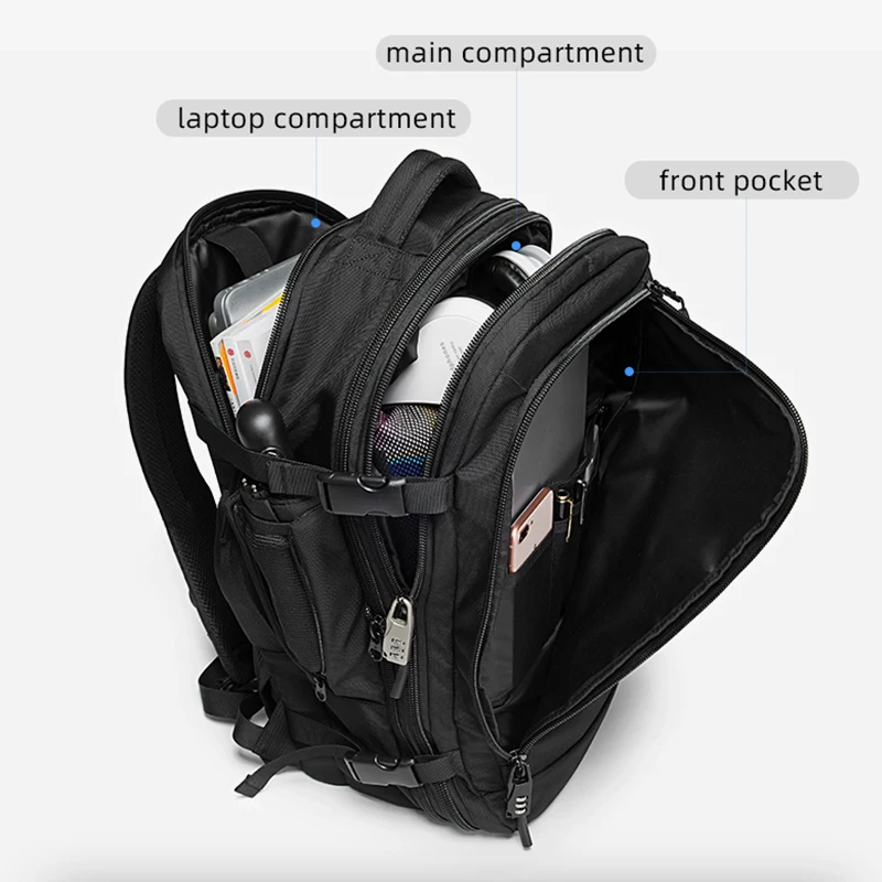 45L Expandable Large Capacity Travel Backpack Men Anti Theft Laptop Backpack Travel FAA Flight Approved Waterproof Bag for Male