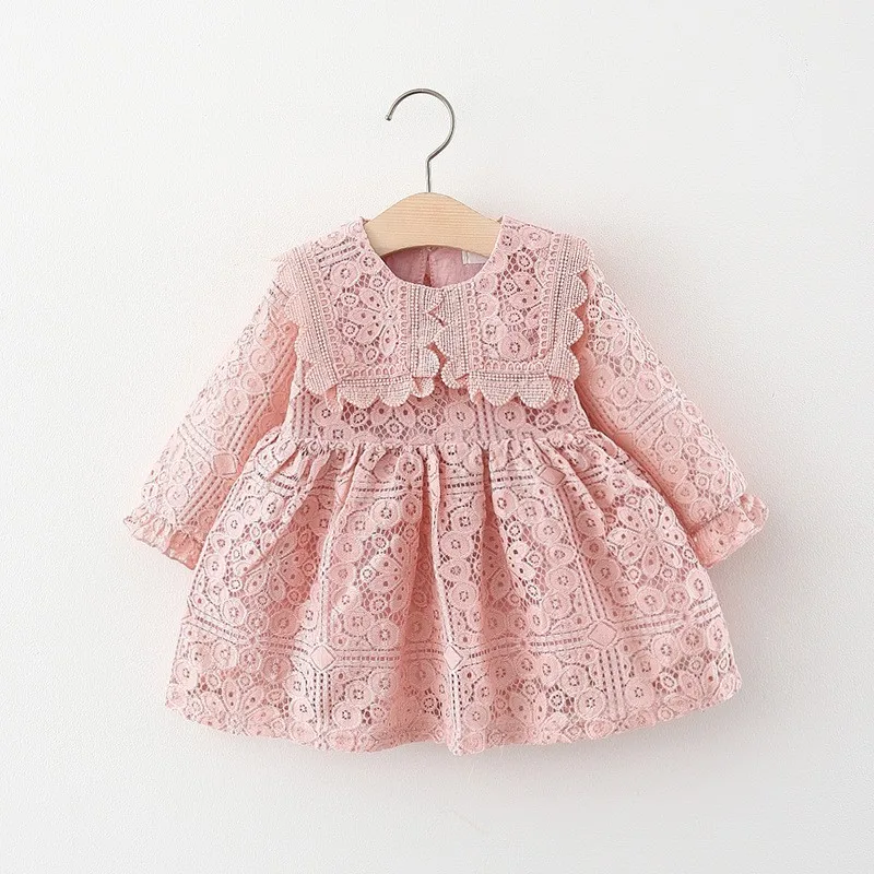 

Spring Autumn Toddler Girls Clothes Korean Style Fashion Doll Collar Long Sleeve Lace Princess Dress For Baby Birthday Dresses