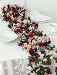 1PC Artificial Flowers Rose Vine Wedding Site Home Wall Hanging Decoration Materials Outdoor Garden Decoration 45head Rose