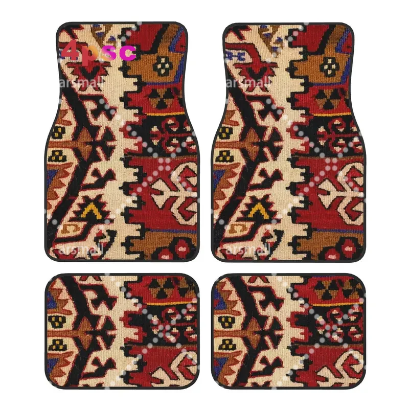 Boho Turkish Kilim Navaho 4PCS Car Floor Mats Set  Universal Front Rear Foot Mats Persian Tribal Ethnic Art Car Protection Mat