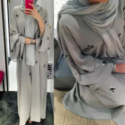 Dubai Luxury Open Abayas Beading Muslim Women Maxi Dress Islam Ramadan Eid Kaftan Turkish Moroccain Modest Cardigans Jilbab