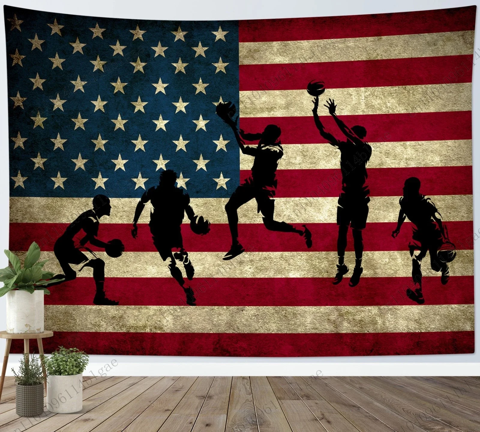 خمر العلم الأمريكي كرة السلة نسيج ديكور المنزل الرياضة الجدار شنقا لغرفة النوم، غرفة المعيشة كرة السلة المشجعين الدوري الاميركي للمحترفين #5