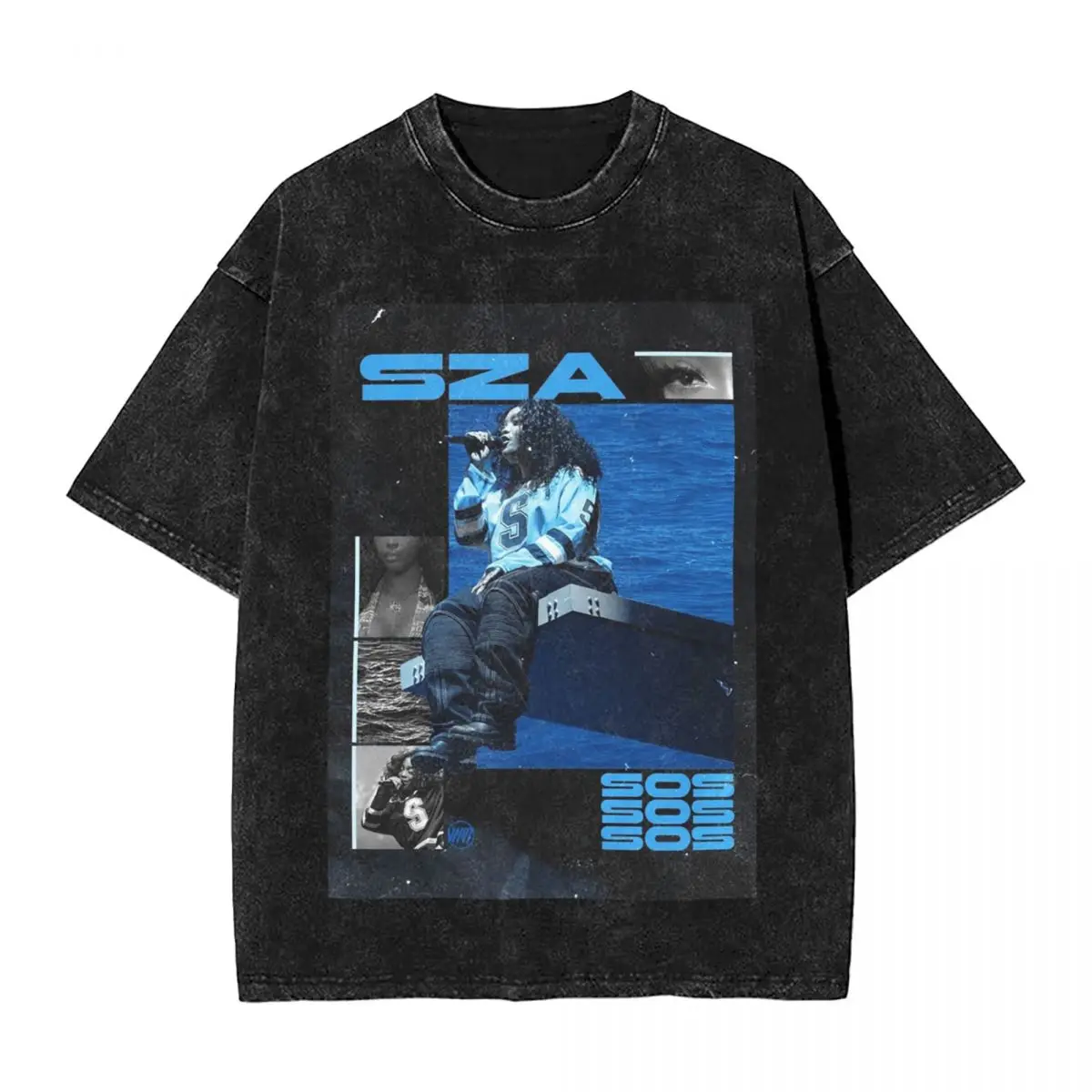 الشارع الشهير تي شيرت SZA أغنية المغني الكولاج غسلها تي شيرت قصير الأكمام الهيب هوب قمم تي شيرت تيز للرجال والنساء