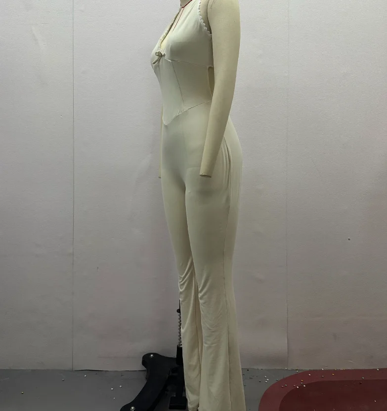 Effen kleur U-hals elastische strakke en sexy mouwloze jumpsuit