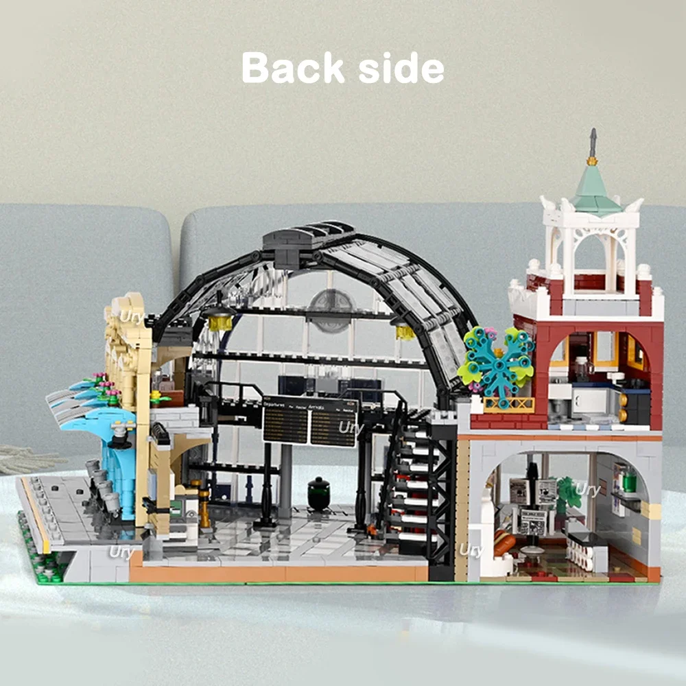 City Street View Train Station Creator Ideas LED House Modular Architecture Model MOC 89154 Buliding Blocks Toys Gifts for Kids