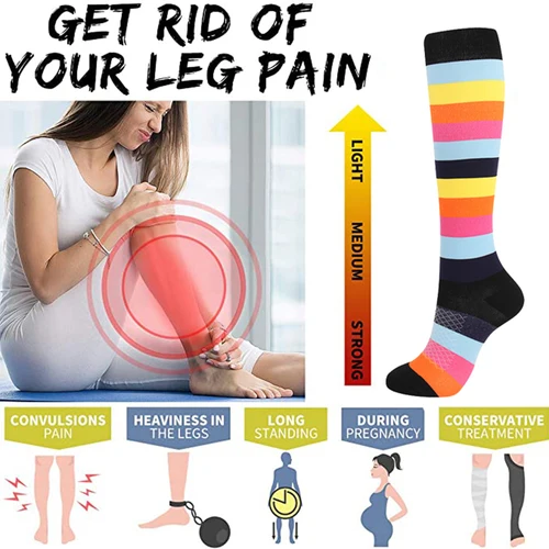 Imagen 2 del producto 3 pares de calcetines de compresión de Color aleatorio para mujer, calcetines ajustados para promover la circulación sanguínea para enfermeras, embarazo, gimnasio, senderismo y correr