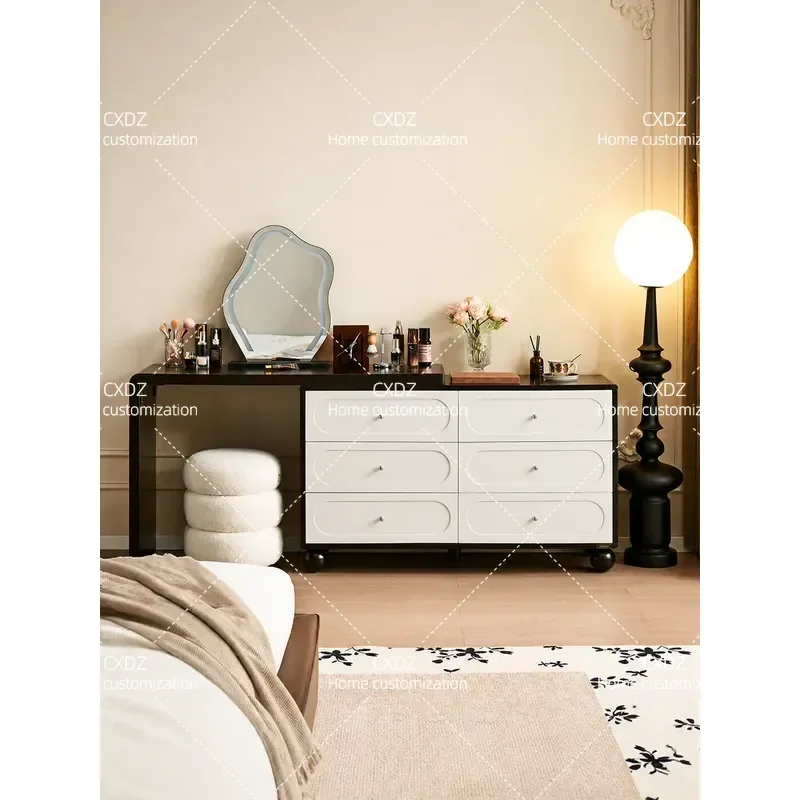 New Retro Style Bedroom Dressing Table Corner 6 Drawer Chest Integrated Vanity Desk