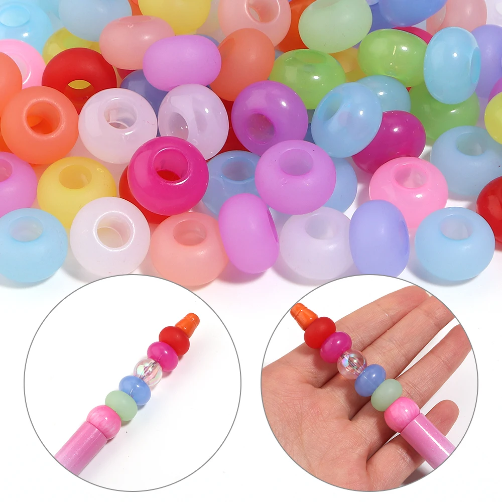50 Stück/Set, gemischte Farben, matte Acryl-Abstandsperlen, große Lochperlen, Rad- und Abakusperlen für die Schmuckherstellung, DIY-Armband- und Halskettenzubehör – Detail 2