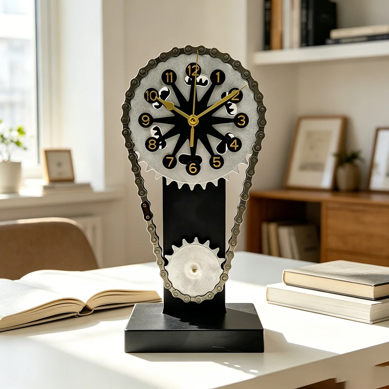 Creative Table Clock Nordic Art Design Desk Clock Bedroom Living Room Decorative Clocks Vintage Elegance Chain Gear Clocks