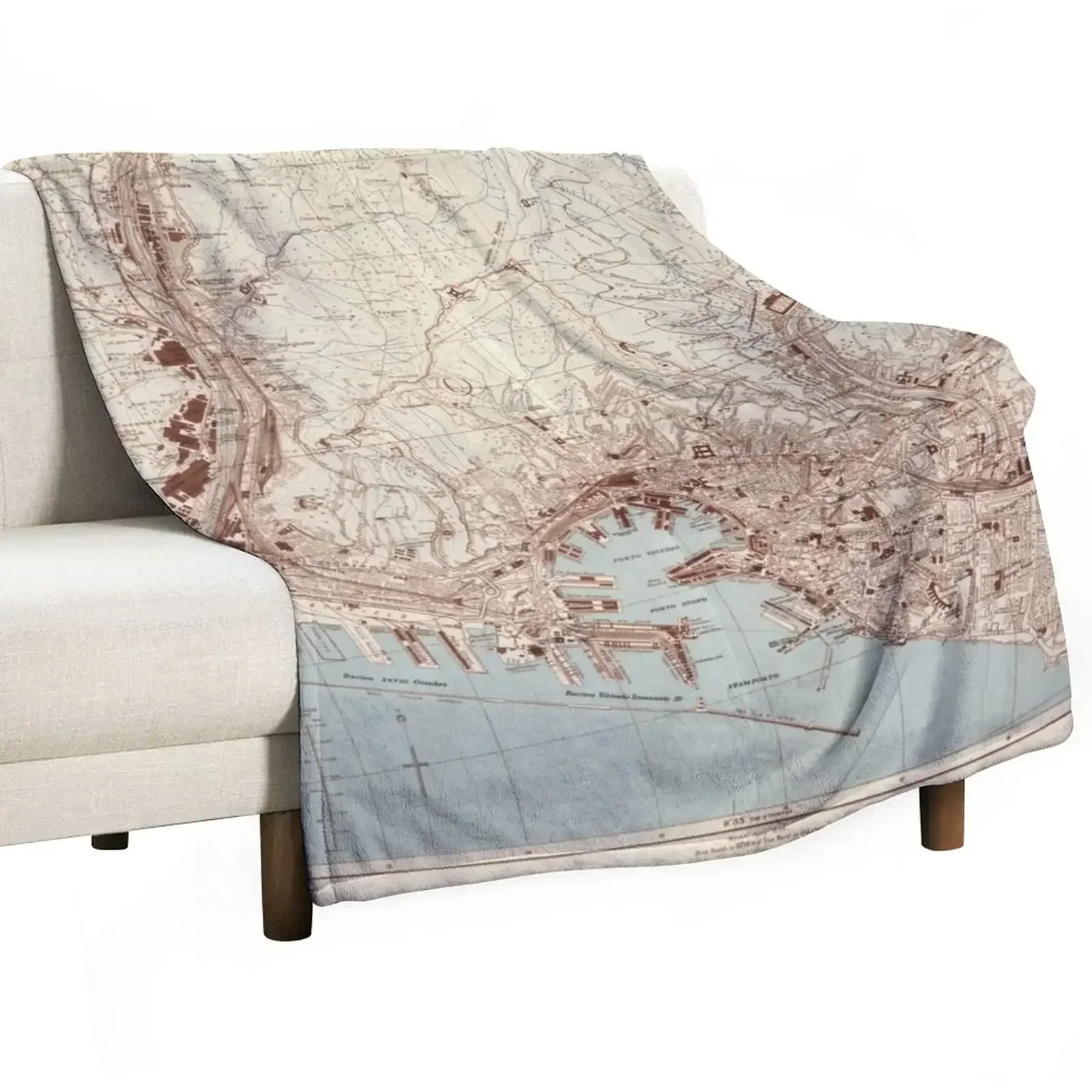 New Vintage Genoa Italy Map (1943) Throw Blanket Quilt Fashion Sofas Soft Plush Plaid Hairys Blankets