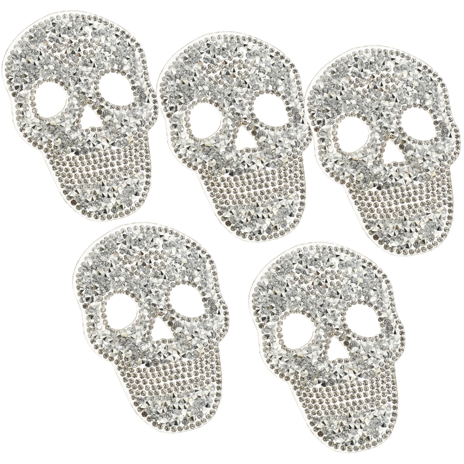 5 Pcs Skull Hot Diamond Stickers Patches for Clothes Jeans Bags Lightweight Compact Iron On Sewing Decorative Rhinestones Silver