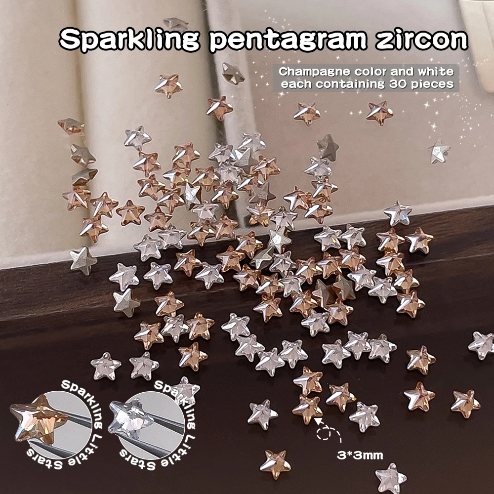 30 Stück 3mm Mini Fünfzackiger Stern Flache Nagelsteine Super Funkelnde Bunte 3D Stern Zirkon Kristall Stern Nagelkunst Dekorationen – Detail 10