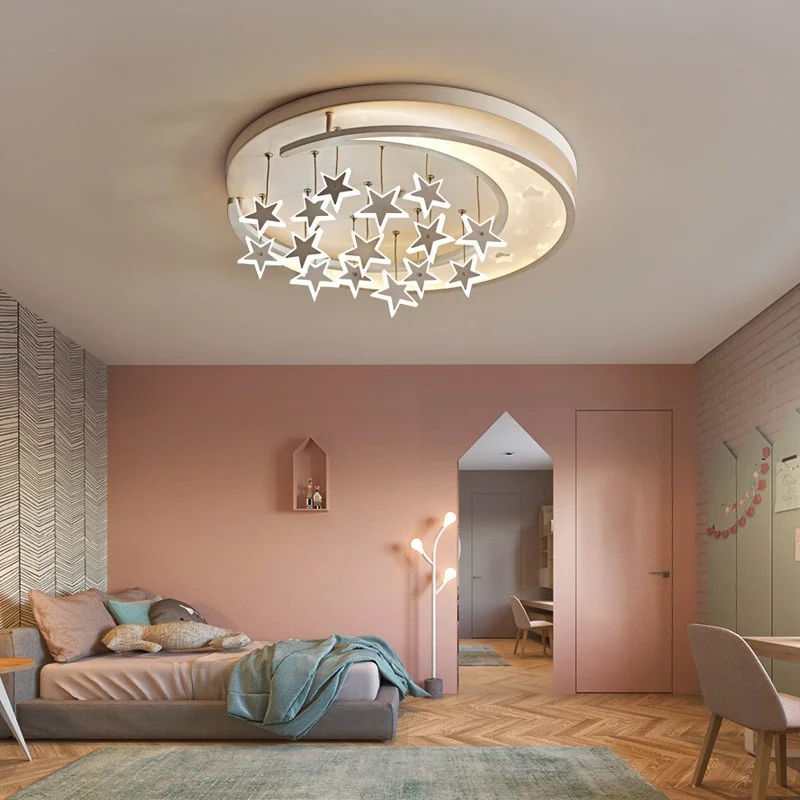 Moderne Ster Met Maan Led Plafondlamp Kinderkamer Bed Woonhuis Decoratie Kroonluchter 90-260V