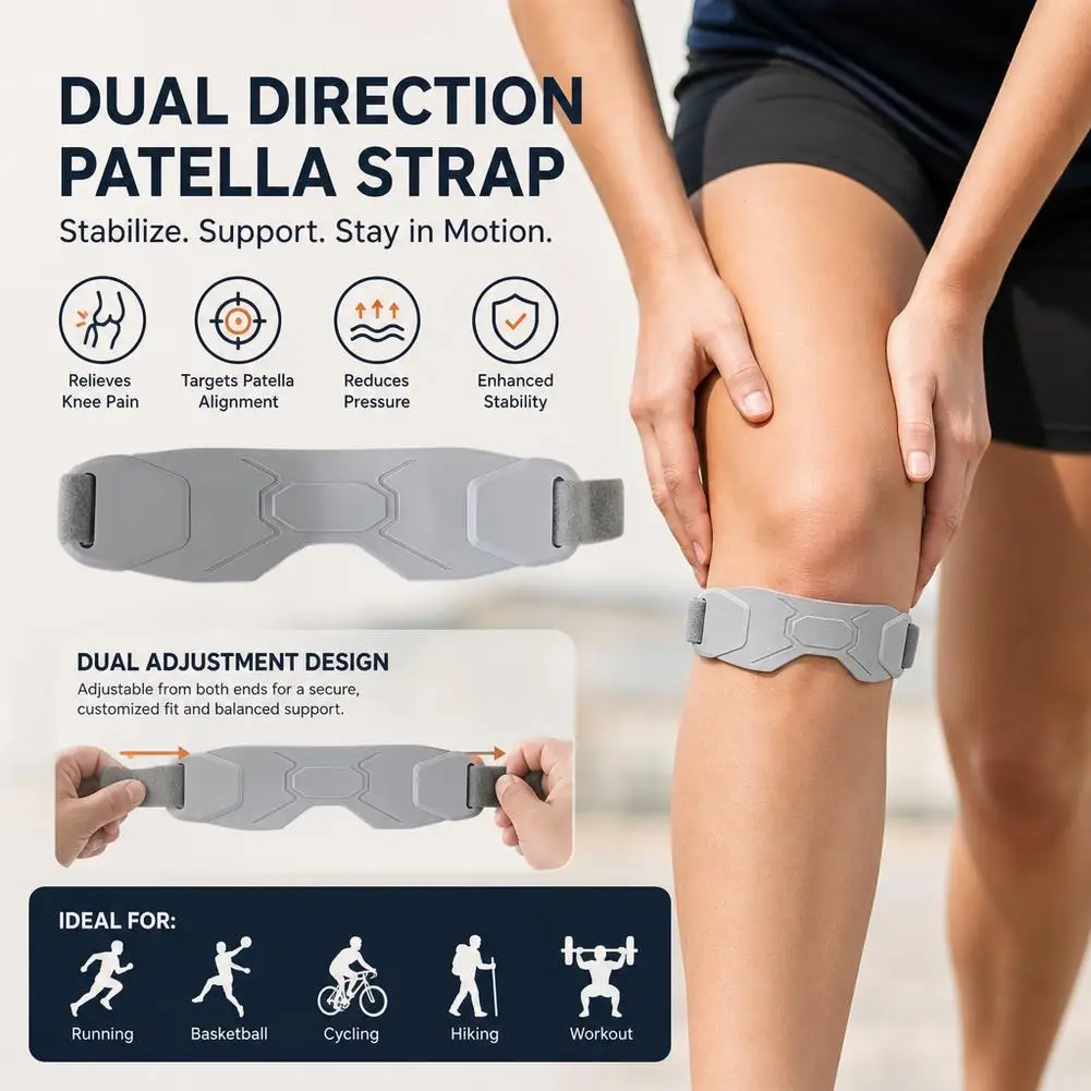Silicone Patellar Tendon Brace 1PC Bidirectional Adjustment Knee Support For Running Basketball Sports Protection