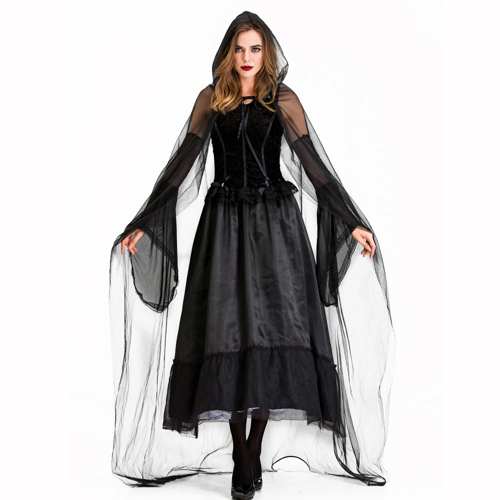 

Halloween Adult Masquerade Party Witch Costume Dark Witch Bride Performance Clothes Polyester Material Stage Performance