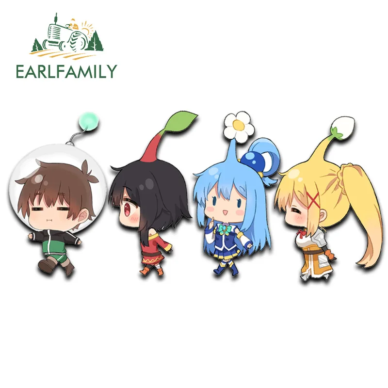 EARLFAMILY 13cm for Megumin Aqua Anime Running Car Stickers Creative Line Up Anime Decal Funny Car Accessories Bumper Graphics