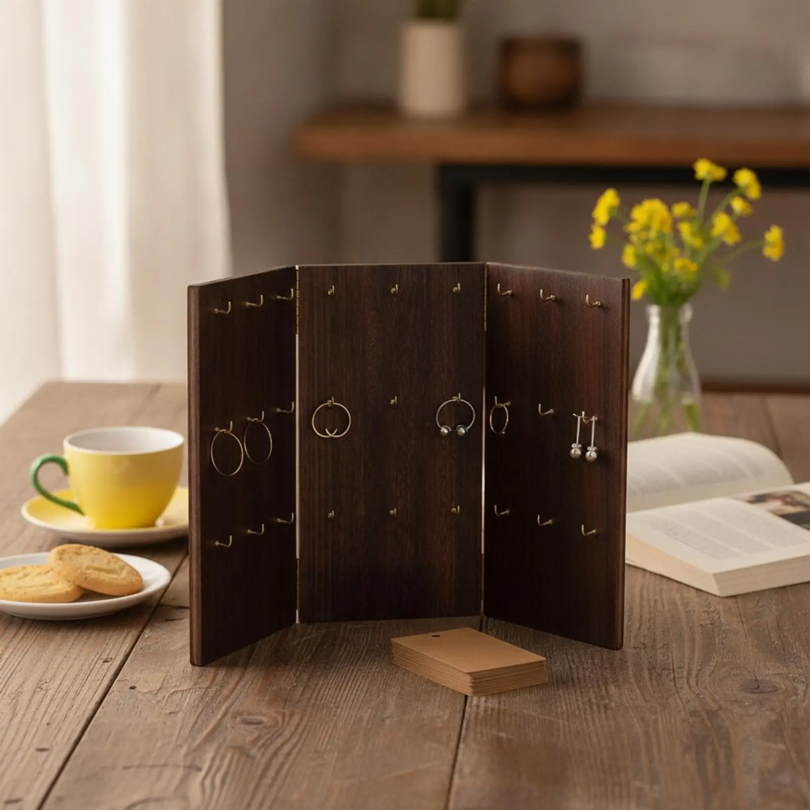 Wooden Jewelry Display Stand Folding Jewelry Display Stand 3-Panel for Boutiques