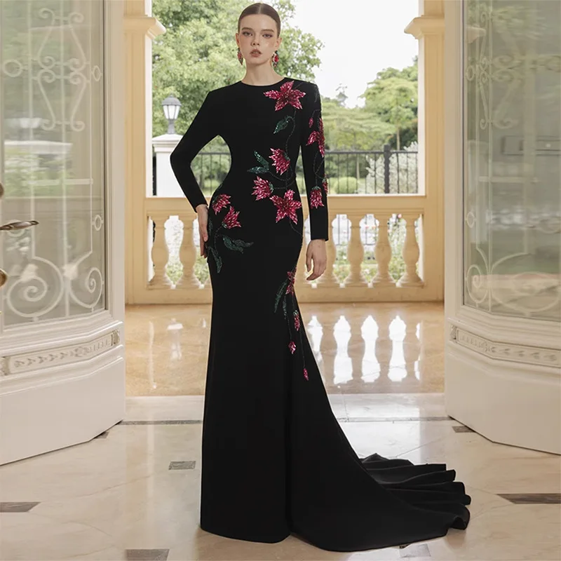 Evening Dress 026 Series Heavy Industry Beads Diamond-Embedded Small Trailing Long Dress