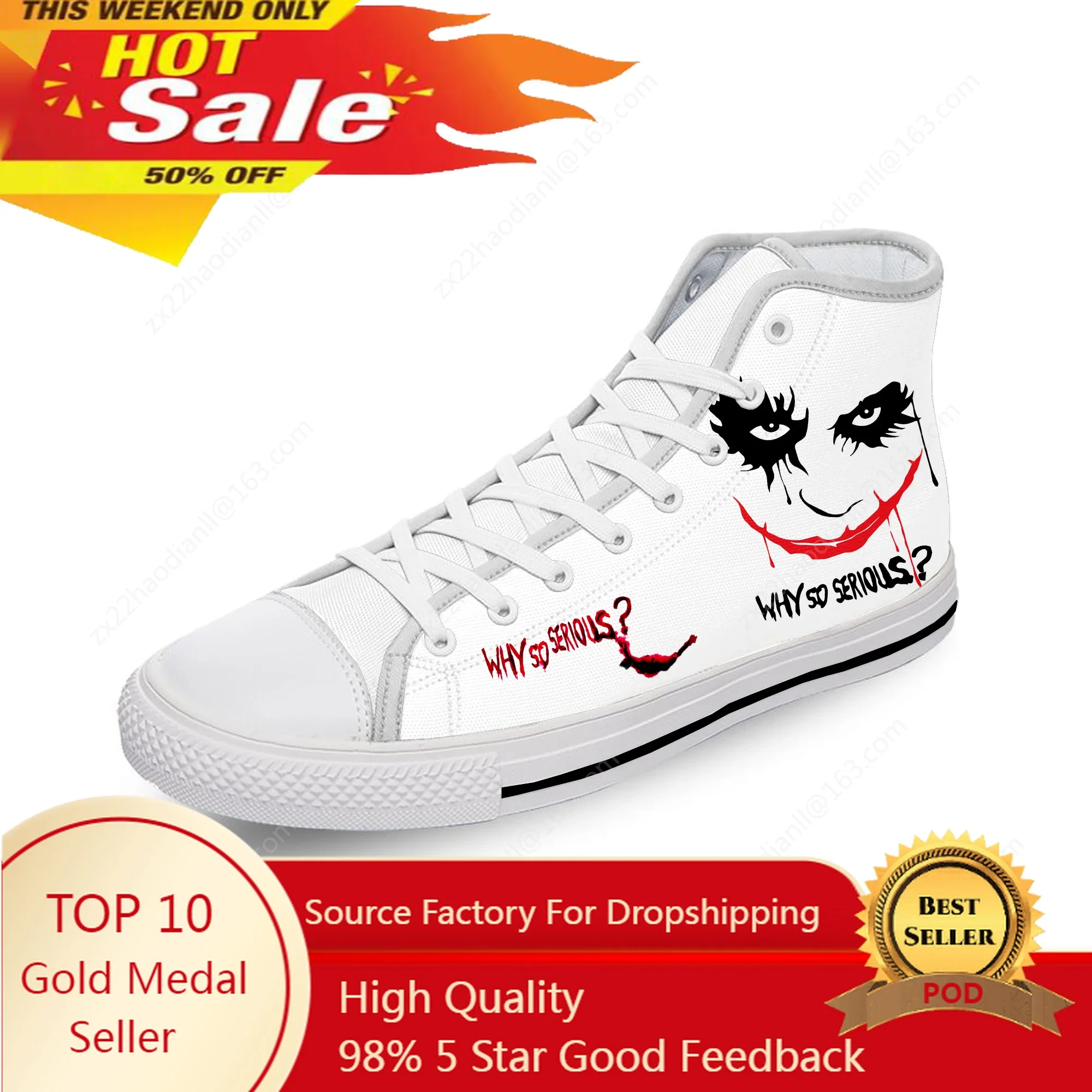 

Clown joker face joke Why So Serious White Cloth 3D Print High Top Canvas Shoes Men Women Lightweight Breathable Sneakers