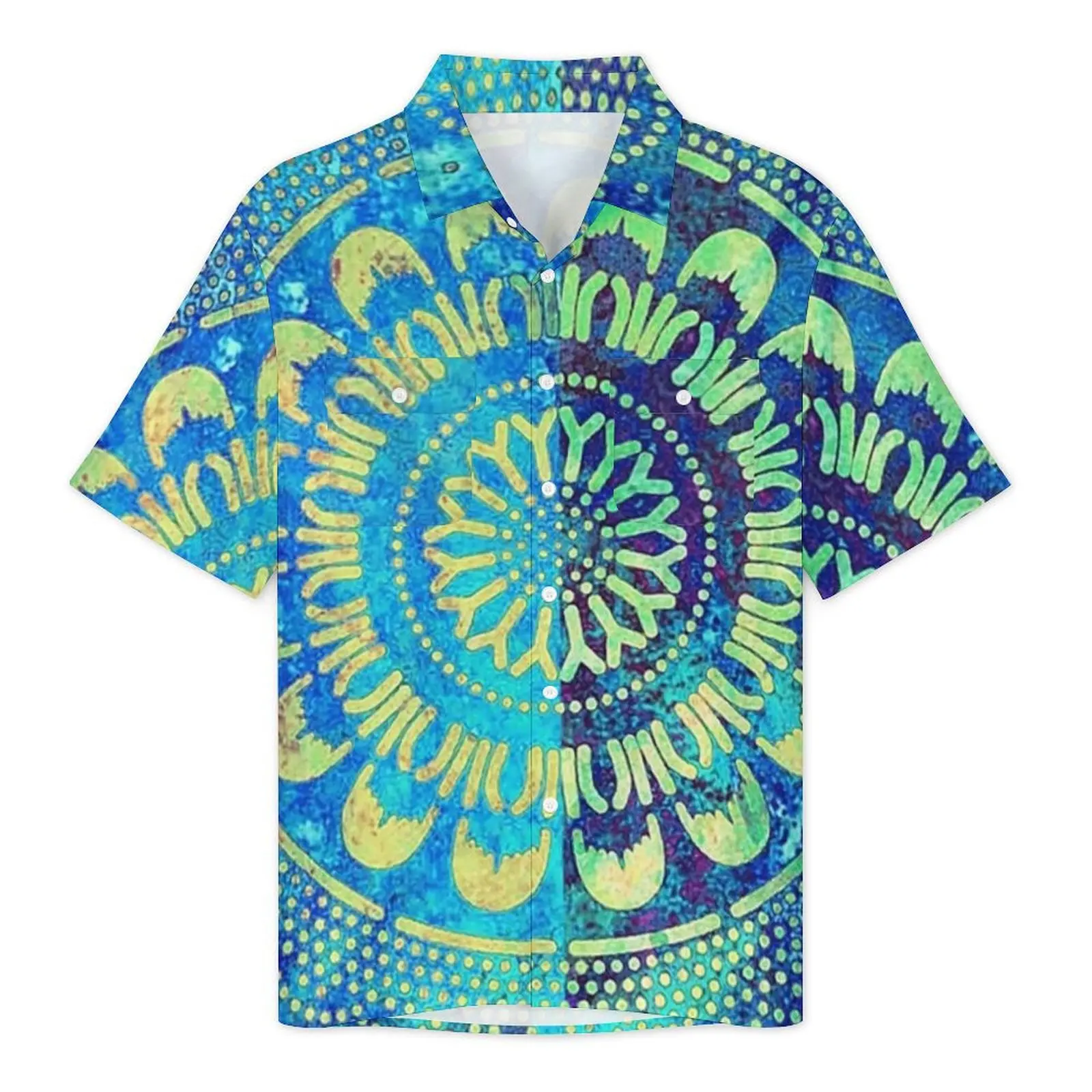 Summer Shirt Vacation Bohemian Lagoon Blouses Blue Mandala Print Trendy Casual Shirts Men Short Sleeve Comfortable Oversized Top