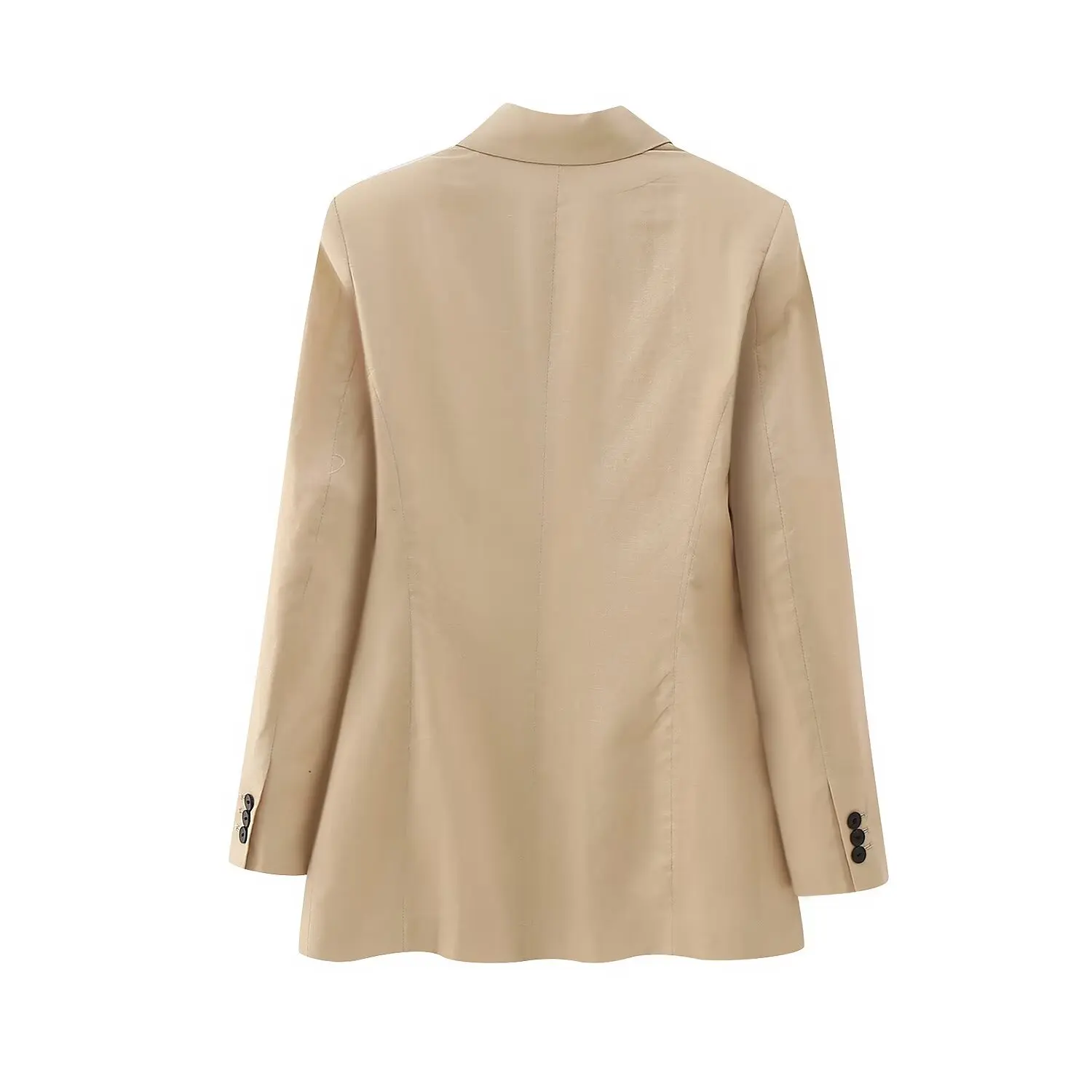 DUOPERI Women Khaki Double Breasted Blazer Notched Lapel Long Sleeve Female Chic Lady Casual Coat
