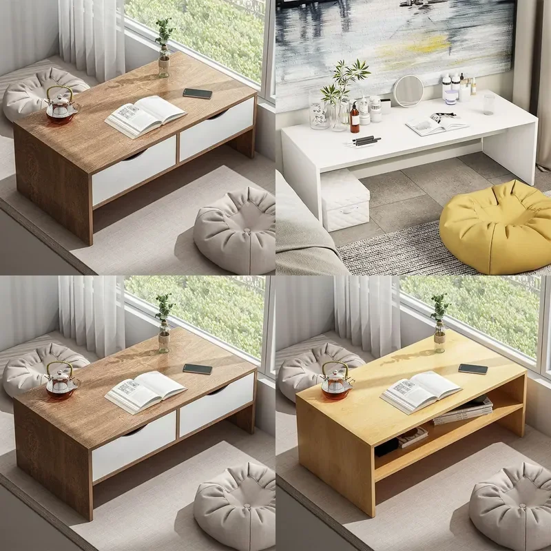 Modern Bay Window Vanity Desk with Stool Compact Makeup Computer Table for Small Bedroom Apartment Simple Integrated Design
