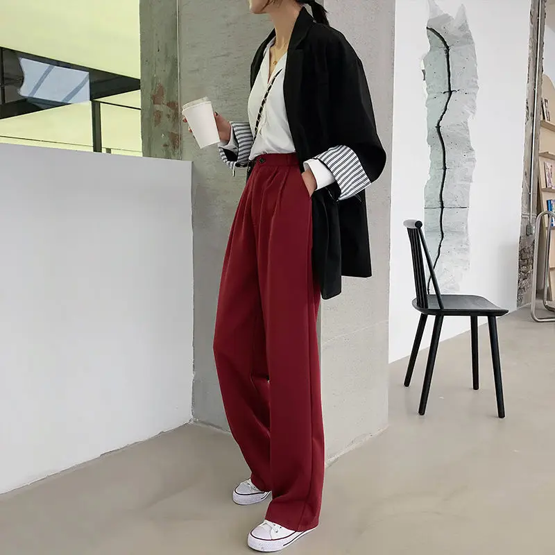 Women Autumn Korean Office Lady Loose Solid Color High Waist Appear Thin Suit Pants Women Clothes Simplicity All-match Straight