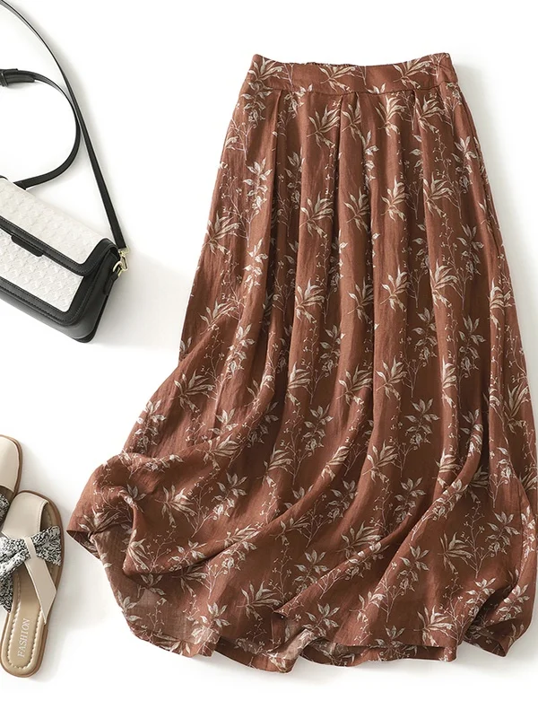 

Lightweight Floral Print A-Line Midi Skirt Elastic Waisand Lined Summer New Arrival plus Size Women's Skirts Casual Wear