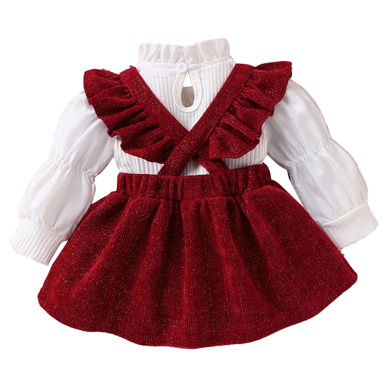 Infant Girls Spring Autumn Casual Outfit Birthday Christmas New Year Party Costume Long Sleeve Shirt Top with Suspender Dress