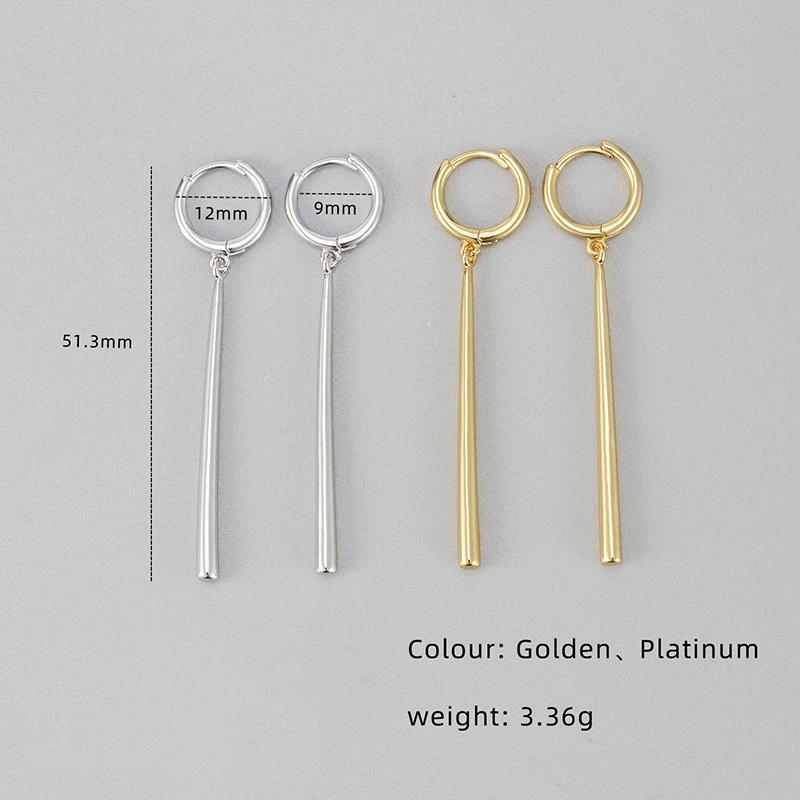 Long Bar Drop Hoop Earrings for Women, Minimalist Vertical Bar Dangle Huggie Earrings, Trendy Gold Silver Fashion Ear Jewelry