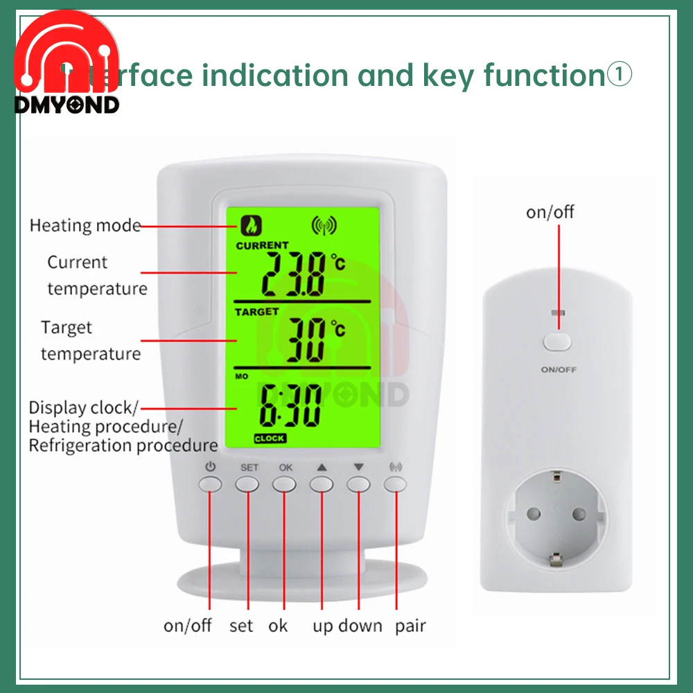 TS-2000 0-60 ℃   Temperatuurregeling Socket Set LCD-achtergrondverlichting Display Draadloze verwarming Koeling Programma Thermostaat Thermoregulator