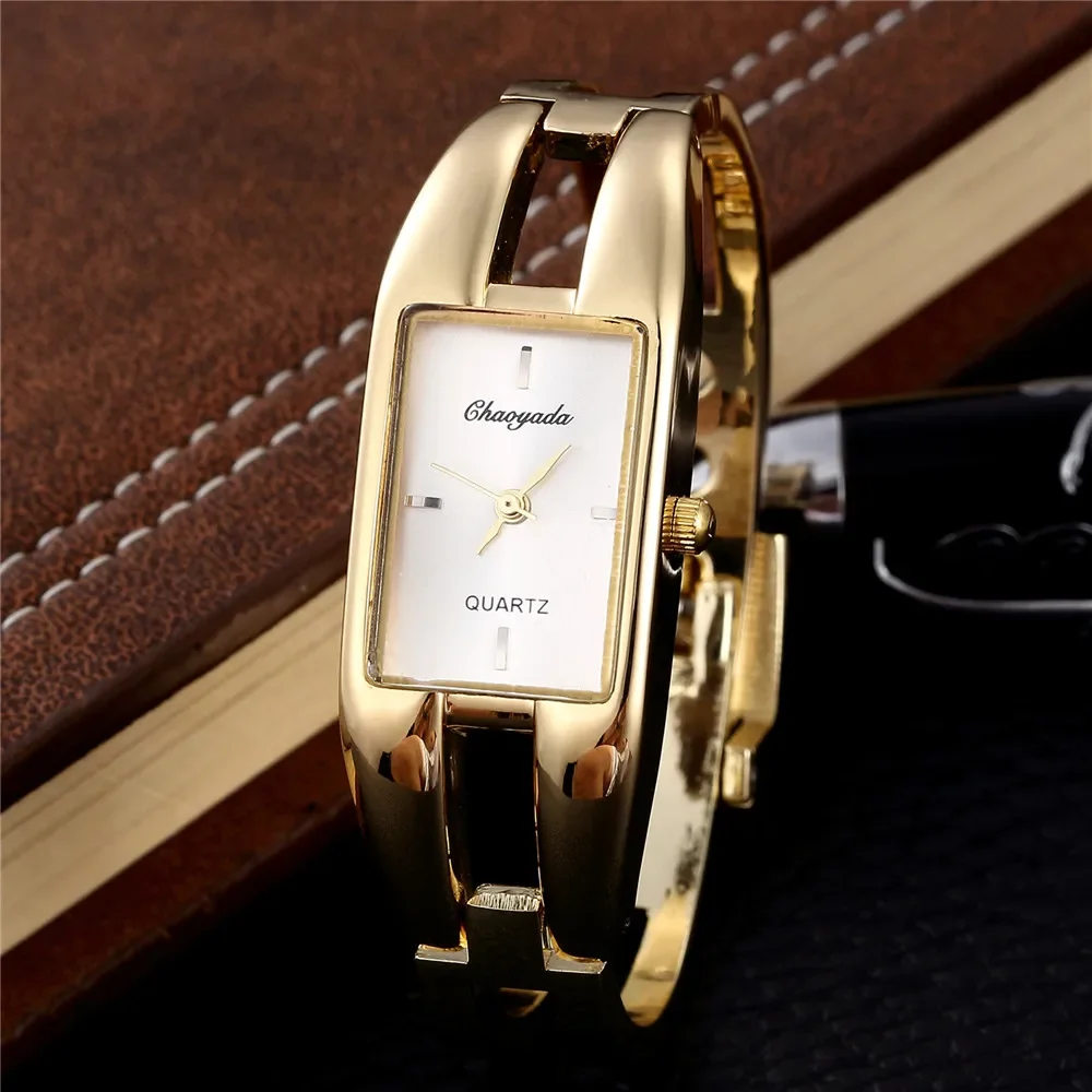 New Fashion Rectangle Women Bangle Watch Luxury Top Brand Golden Ladies Quartz Watch Simple Elegant Female Clock Reloj Mujer