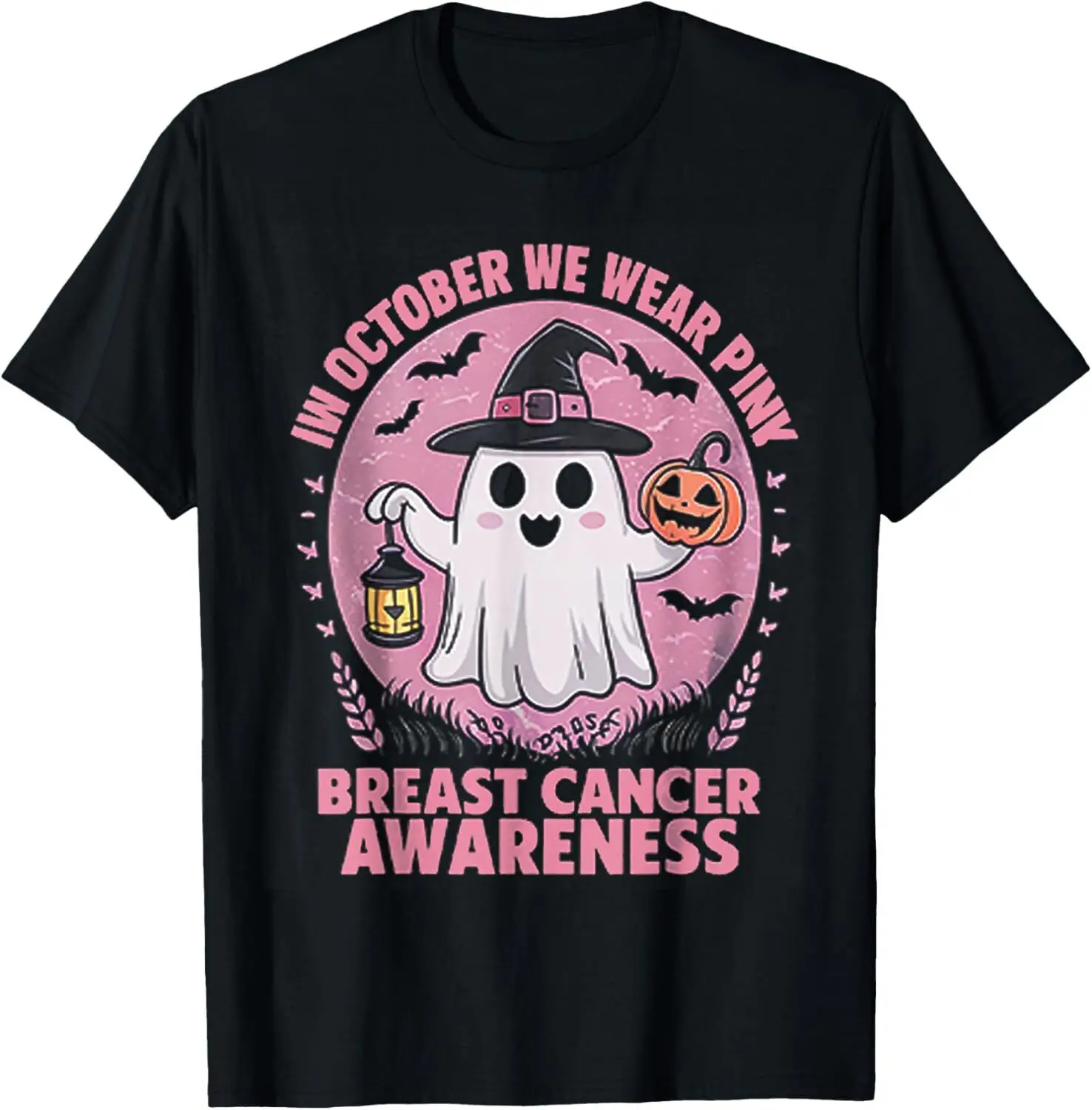 

Breast Cancer Shirts Women Halloween In October We Wear Pink T-Shirt S-5XL