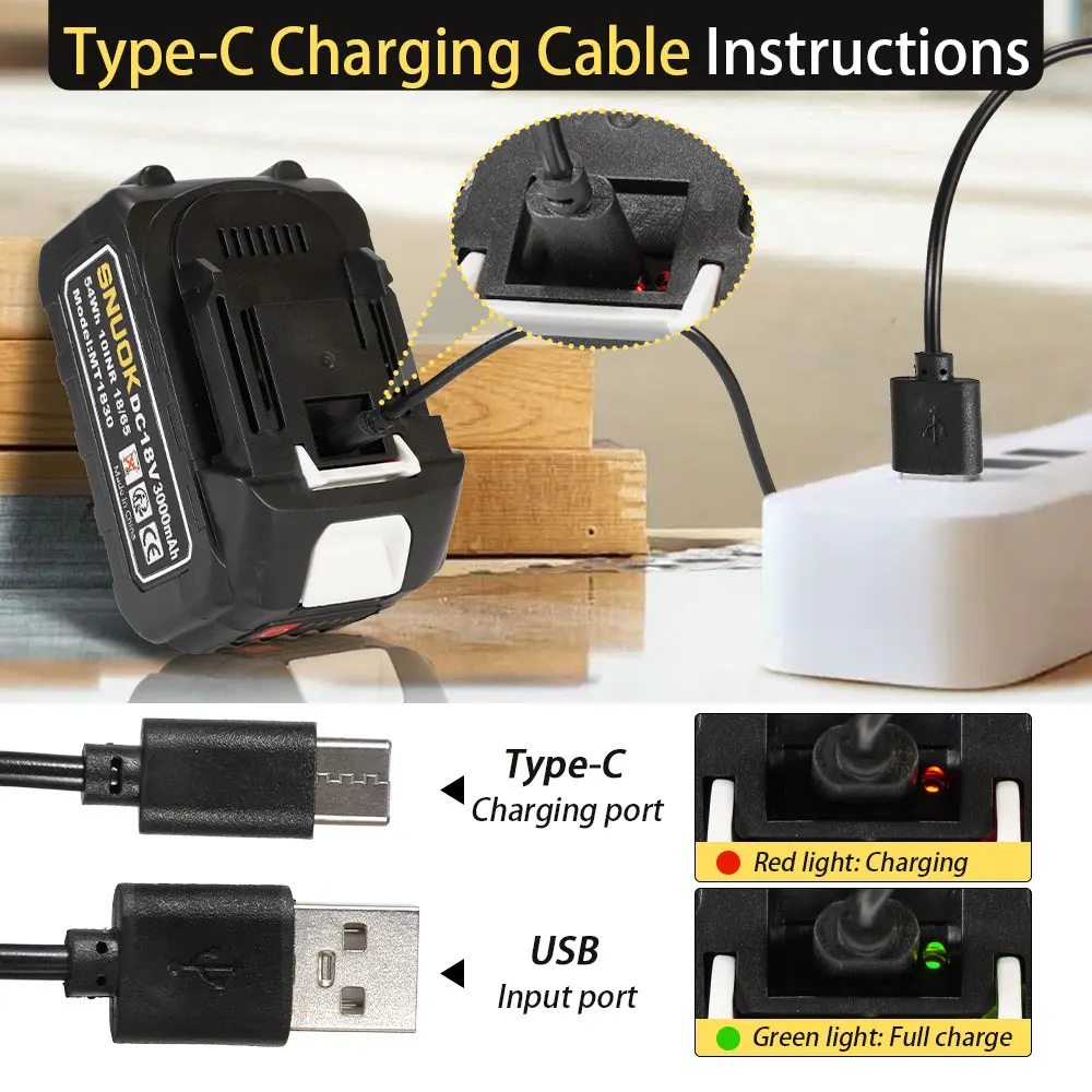 بطارية أداة الطاقة SNUOK كابل TypeC 2000-3000 مللي أمبير في الساعة منشار شحن سريع مفتاح ربط بديل لبطارية ليثيوم ماكيتا 18 فولت #3