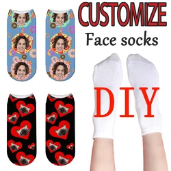 Personalisierte Gesicht maßgeschneiderte Socken 3D gedruckt Männer/Frauen Baumwolle kurze Socken DIY individuelles Design lustige lässige niedrige Knöchelsocken