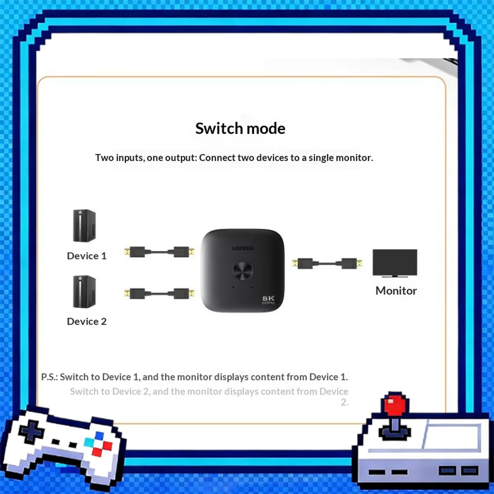 UGREEN 55495 AW700 HDMI 2.1 Bidirectional Switch 8K 60Hz 2 in 1 Out 1 in 2 Out Video Selector Splitter