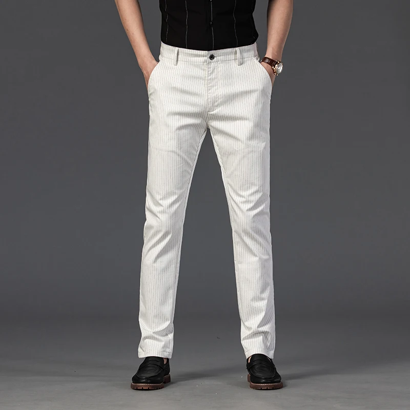 Pantalones de negocios para hombre, Pantalón de traje a rayas, elástico, ajustado, informal, de alta gama, Primavera/Verano, 2024