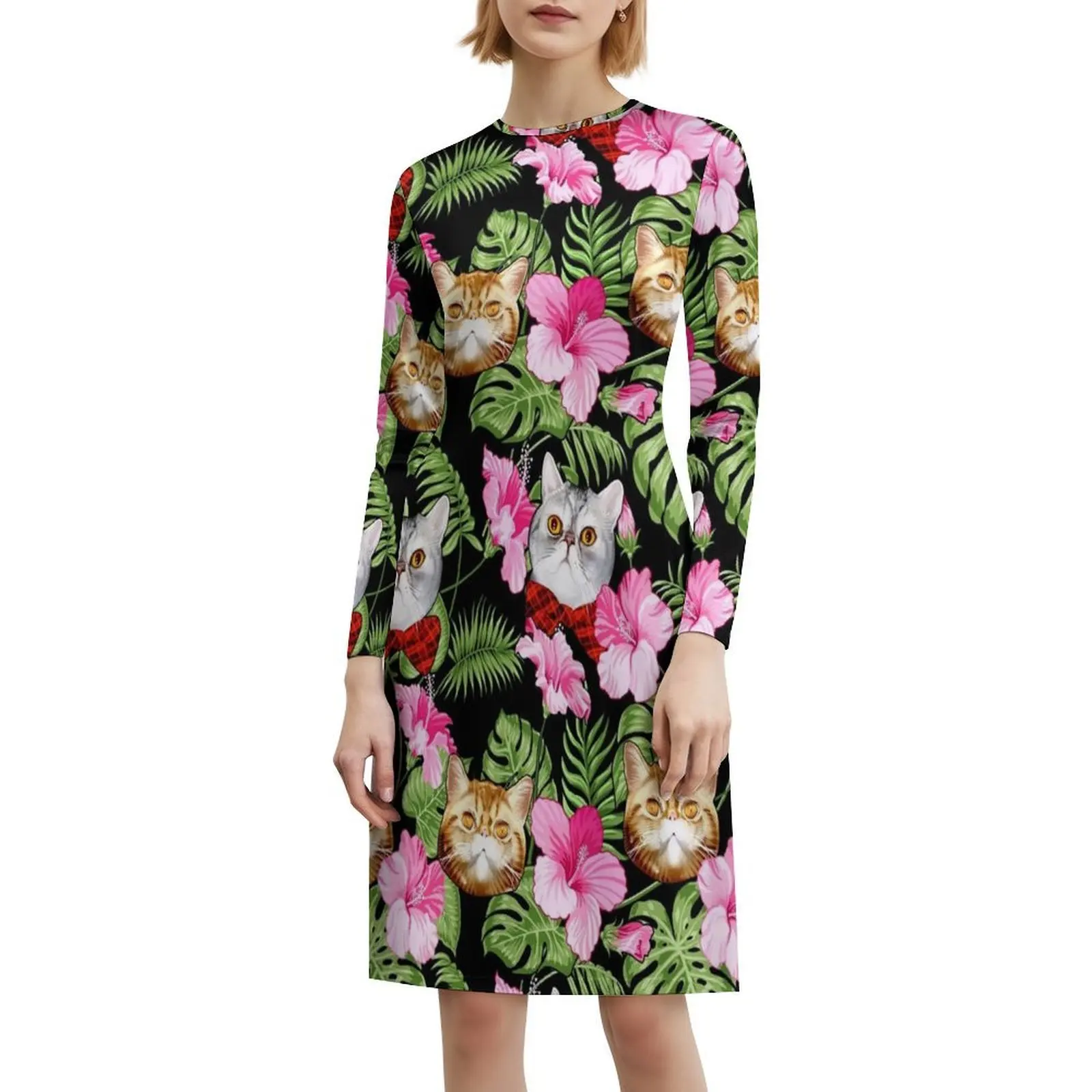 من البيض واليقطين فستان الحفلات النسائية ملابس الشارع الشهير ملابس النادي المطبوعة العصرية للإناث فستان القطط الأزهار هاواي للفتيات