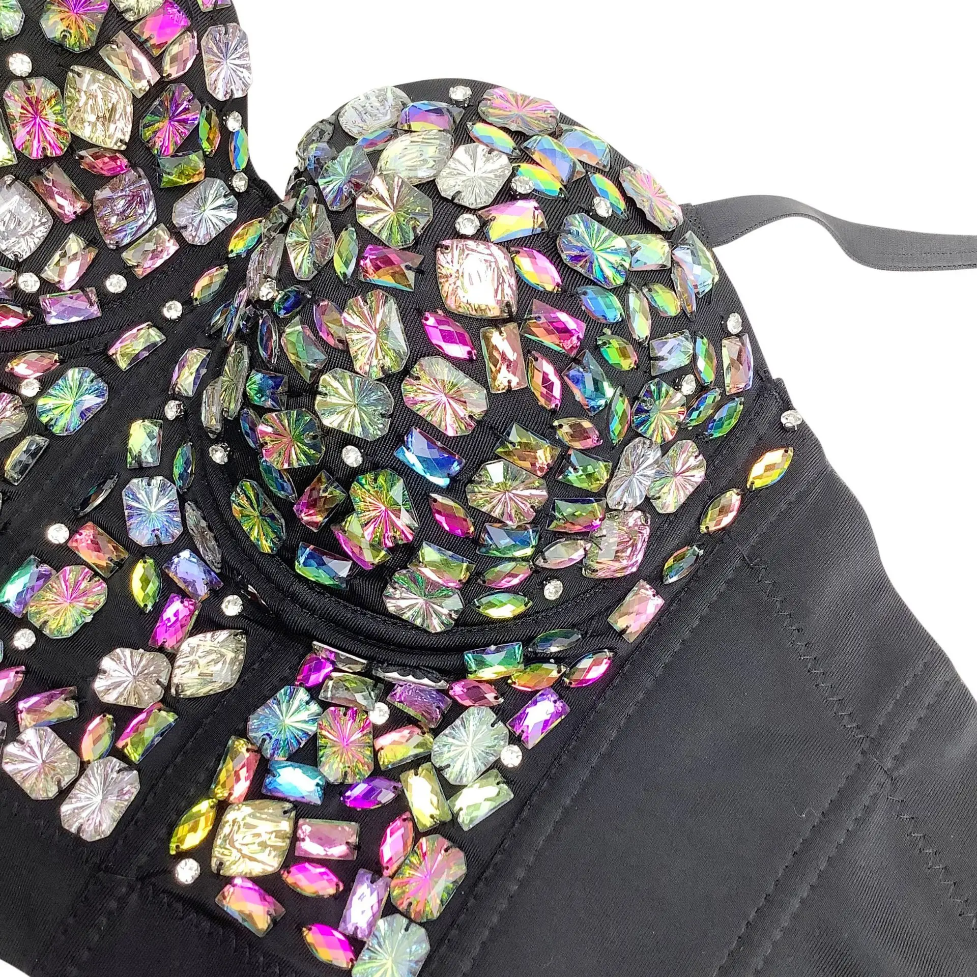 Heavy Beadings Lady Corset Rhinestones Charming Bustier Colorful Acrylic Stone Nightclub Party Sexy Female Camis Women Crop Tops