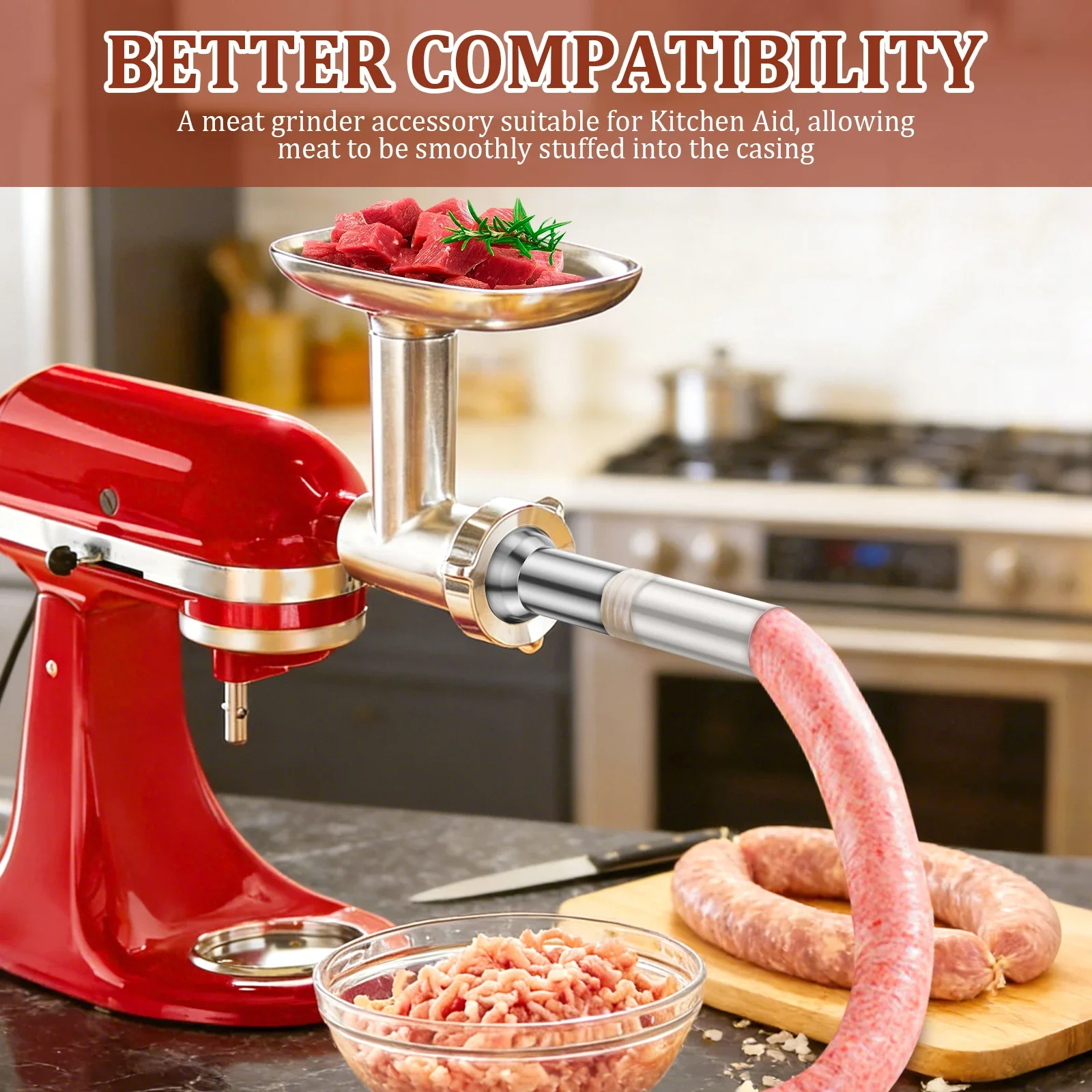 3Pcs Sausage Stuffer Tube with Retainer Holder Stainless Steel Homemade Sausage Maker Tube Food Grinder Tube Replace Attachment