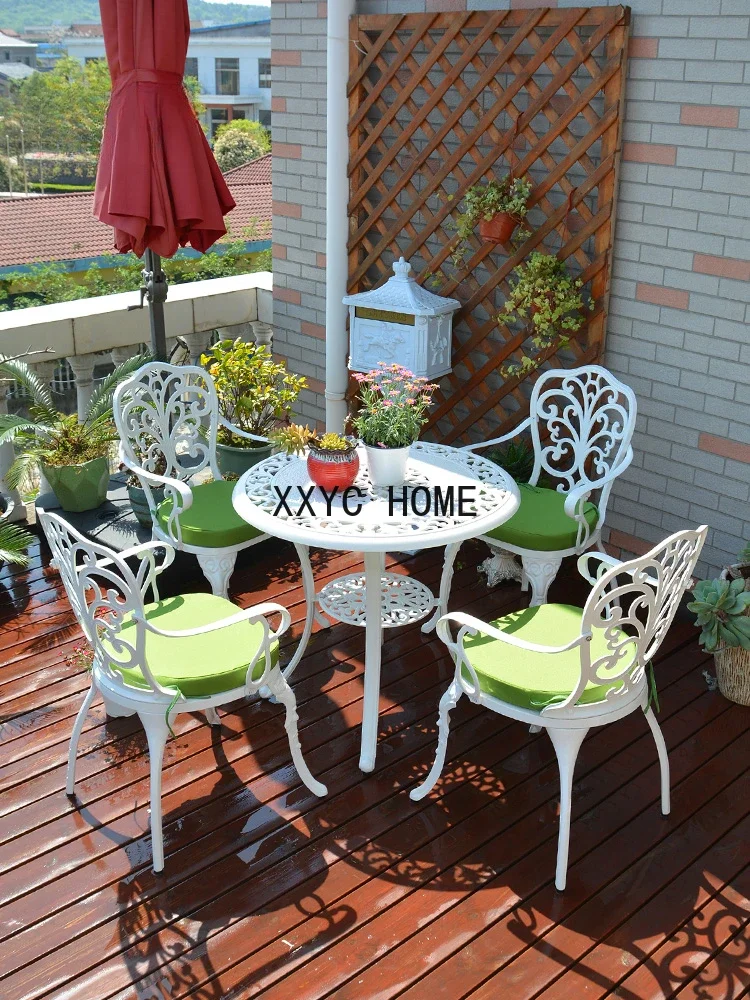 

Outdoor Desk-Chair Courtyard Leisure European-Style Balcony Table and Chair Cast Aluminum White Iron Garden Table and Chair