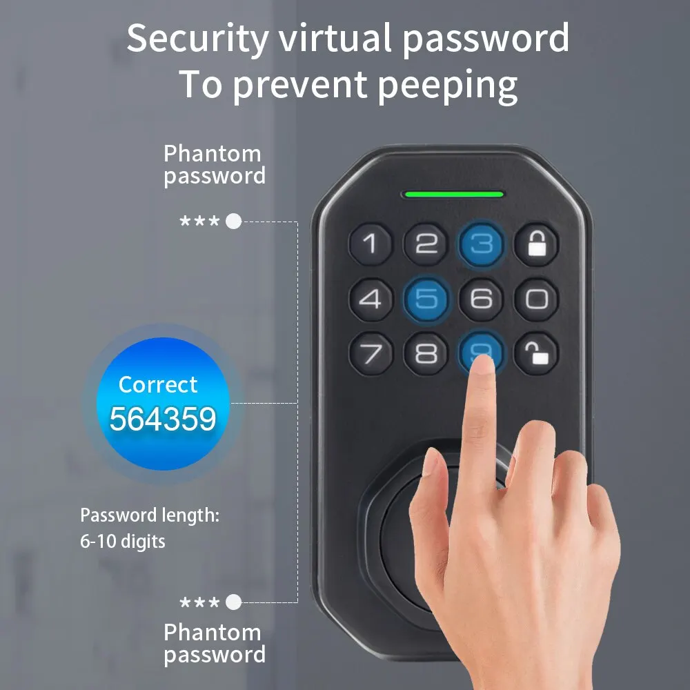 Tuya Wifi Black Smart Door Lock Anti-static Keypad Digital Password Mechanical Key Security Home Electronic Auto Lock