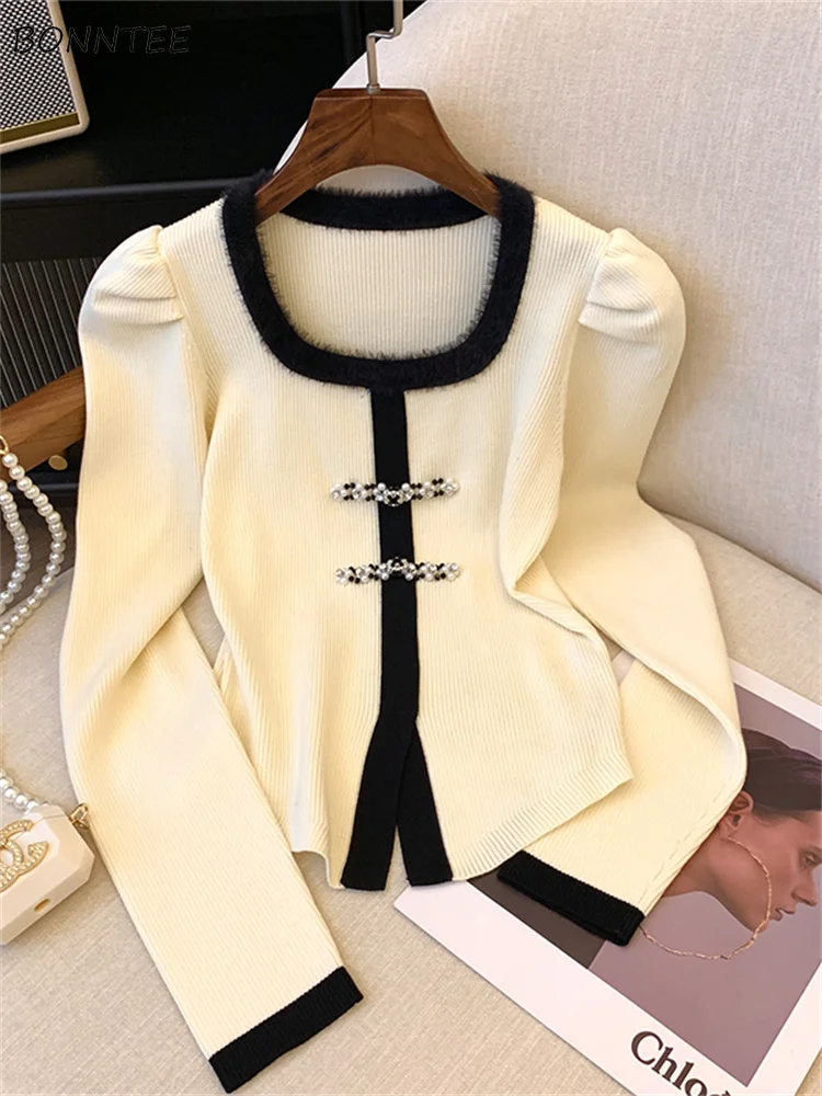 

Panelled Knitted Cardigan for Women Gentle Autumn Winter Outwear New Chinese Style Button Design Casual Aesthetic Soft All-match