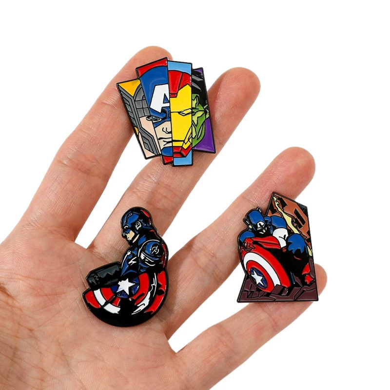 new metal badges Captain America,Marvel superhero characters, pin backpacks accessories Lapel pins adornment Holiday gifts