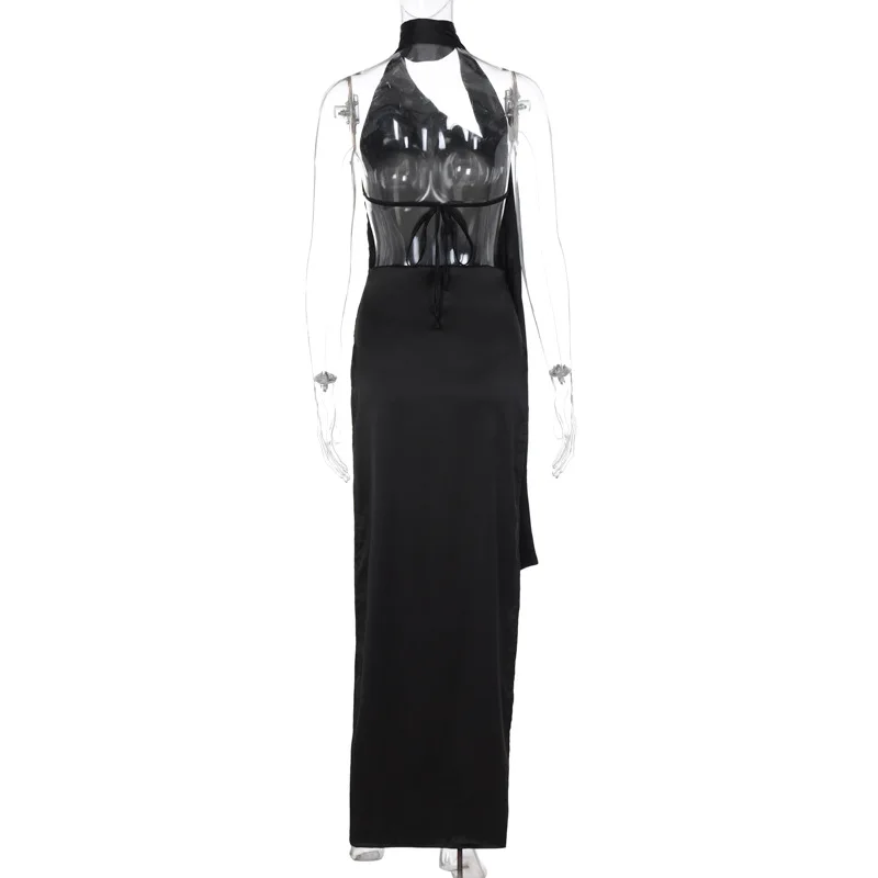 Vestido Sexy sin mangas con espalda descubierta y cuello Halter para mujer, vestido Maxi dividido, trajes de fiesta para discoteca, ceñido al