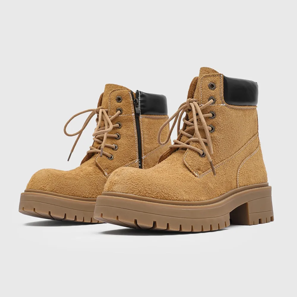 

New Style Cow Leather Thick Sole High Black Yellow Stallion Boots Men Women's Same Model British Style Outdoor Versatile Rogue