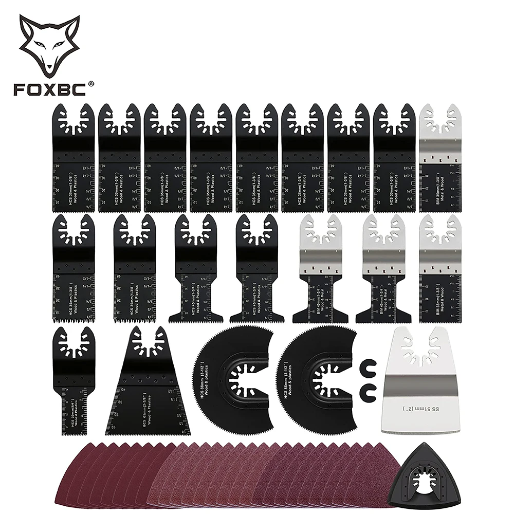 FOXBC-cuchillas de herramienta oscilantes universales para madera, plástico, Metal, se adapta a Dremel, Dewalt, Craftsman 50 piezas