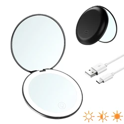 Mini miroir de voyage pliable portable avec lumière LED, miroir de maquillage compact, grossissement 10X, 2 faces, beauté, miroir rond